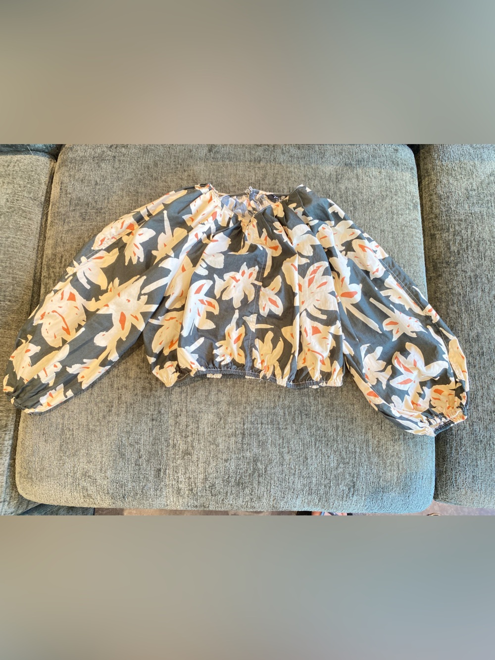 Zara Gray Floral Print Elastic Waist crop top